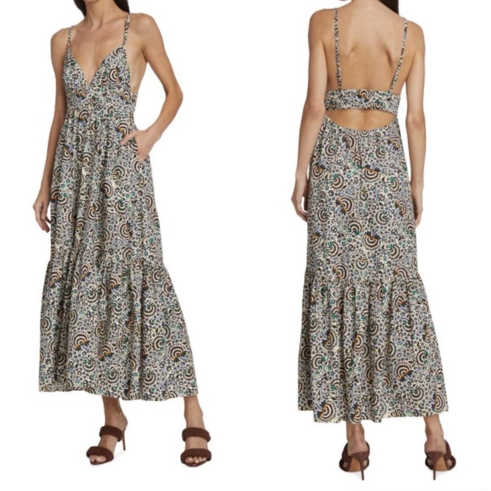 A.L.C. Rhodes Smocked Open Back Floral Maxi Tiered Dress Size 6